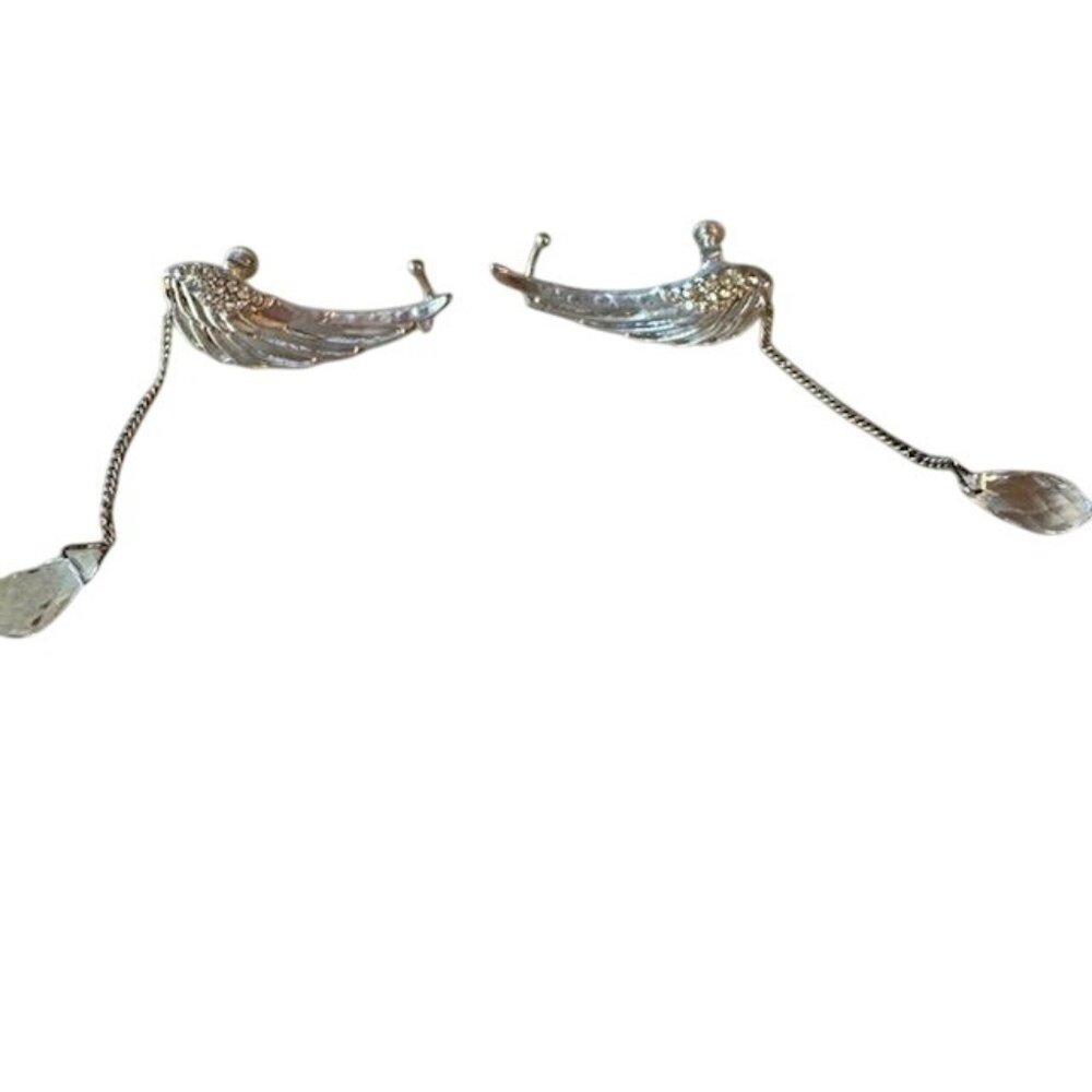 Wing-Shaped Clip-On Earrings With Crystal Drop Accents